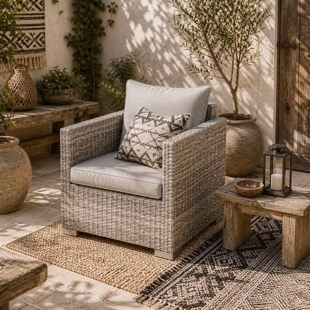 Wyld Haus Karettano Grey Polyrattan Outdoor Armchair with Cushions and Armrests