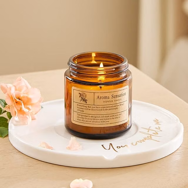 Livingandhome Set of 3 Brown Scented Soy Wax Tabletop Candles in Glass with Fruity, Floral and Woody Fragrances