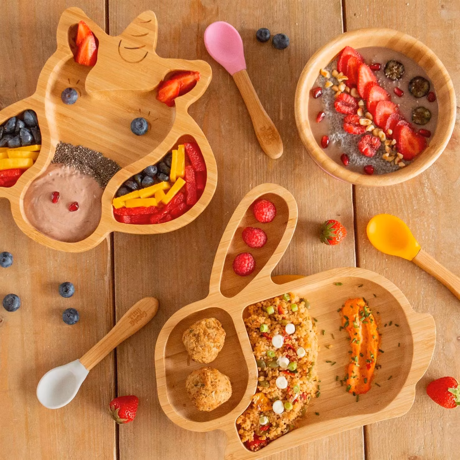 Tiny Dining Bamboo and Silicone Ergonomic Tip Fork and Spoon Set for Baby Weaning, Orange – 3