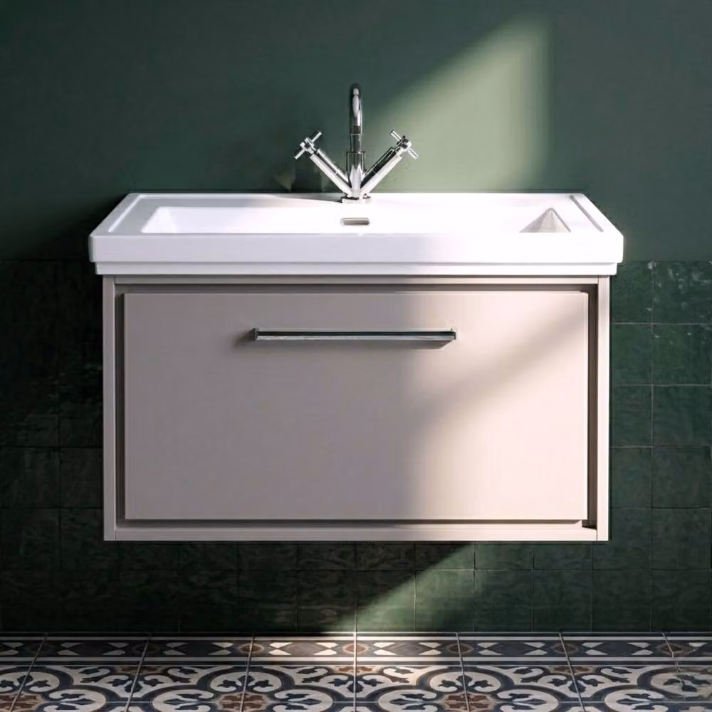 Balterley Modern Wall Hung Single Drawer Bathroom Vanity with Matt Grey Fireclay Basin, Width: 80 cm – 3
