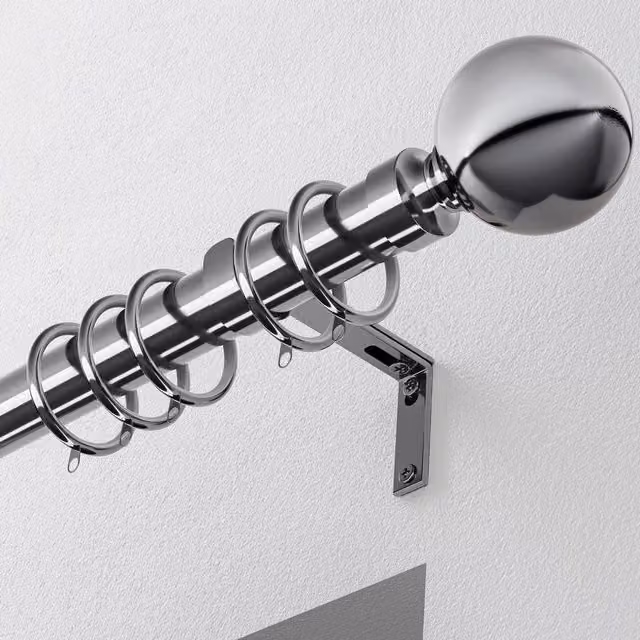 Terrys Metal Curtain Pole with Ball Finial, Chrome Silver, 28mm Diameter
