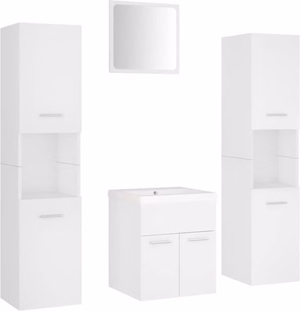 Berkfield Home Modern White Bathroom Furniture Set with Vanity Unit, Tall Cabinet and Mirror Cabinet