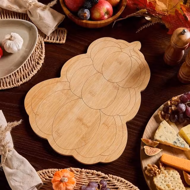 OHS Pumpkin Stack Bamboo Serving Board in Brown
