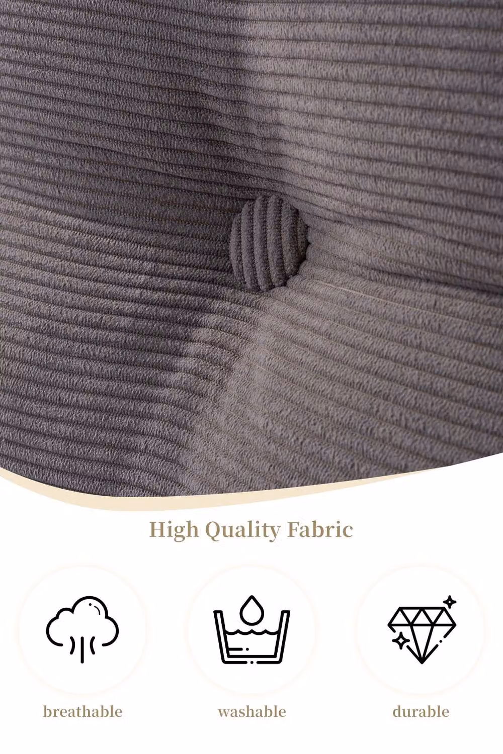 Living and Home Corduroy Wedge Headboard Pillow with Removable Cover in Grey, Medium – 5