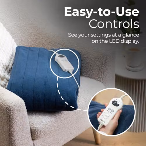 Abode Blue Microfleece Electric Heated Throw with 9 Heat Settings and Auto Shut-off – 9
