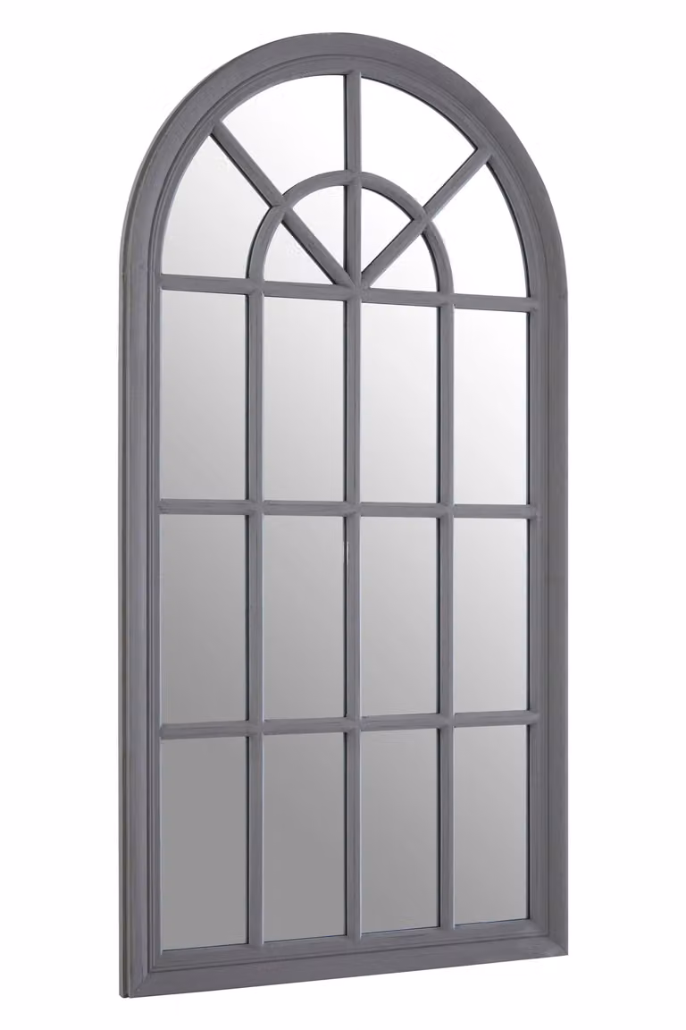Orsina Vintage Curved Grey Wood Wall Mirror, Full Length Rectangular Mirror, H 130 x W 70 cm