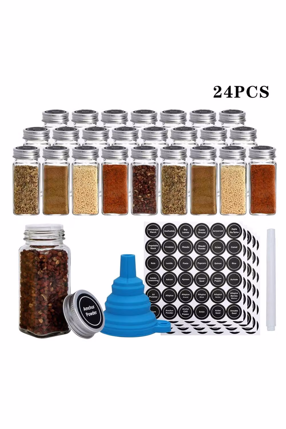 ExtraStar 24-Piece Glass Spice Jar Set with Metal Screw Lids, Clear, 120ml per Jar – 4
