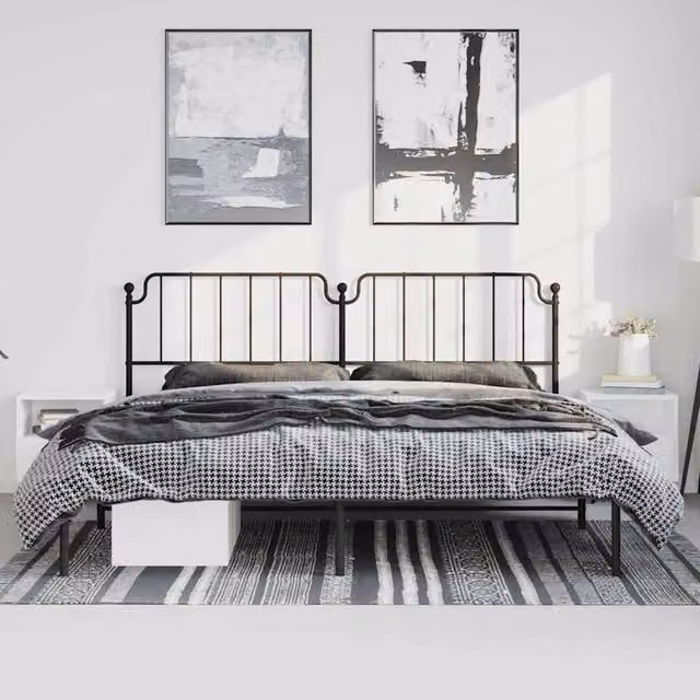 Berkfield Home Metal Bed Frame with Headboard in Black, W/D/H: 193 x 102 x 198 cm – 1