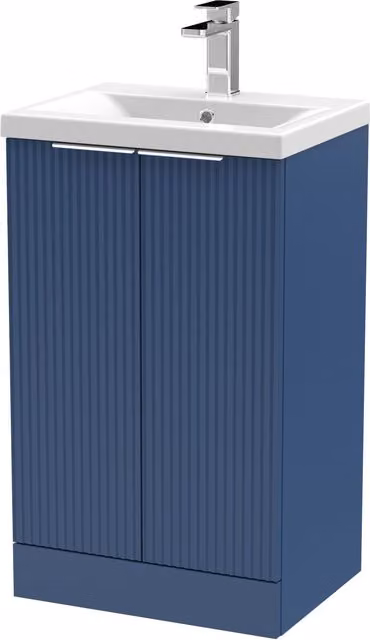 Balterley Fluted Front Floor Standing 2 Door Vanity Basin Unit, Satin Blue, W: 50 cm, H: 85 cm – 1