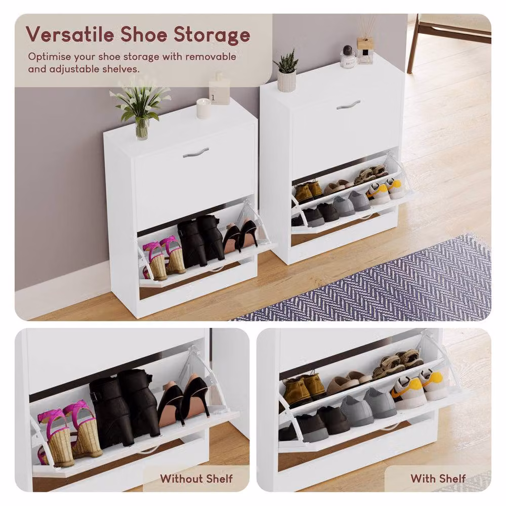 HD Designs Vida Designs Modern White 2 Drawer Shoe Cabinet with Tilting Compartments – 3