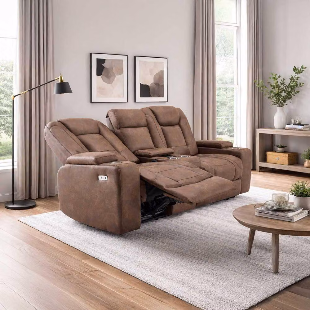 Furnishings For Less UK Juniper 2 Seater Electric Recliner in Brown with USB Charging and Cup Holders – 2