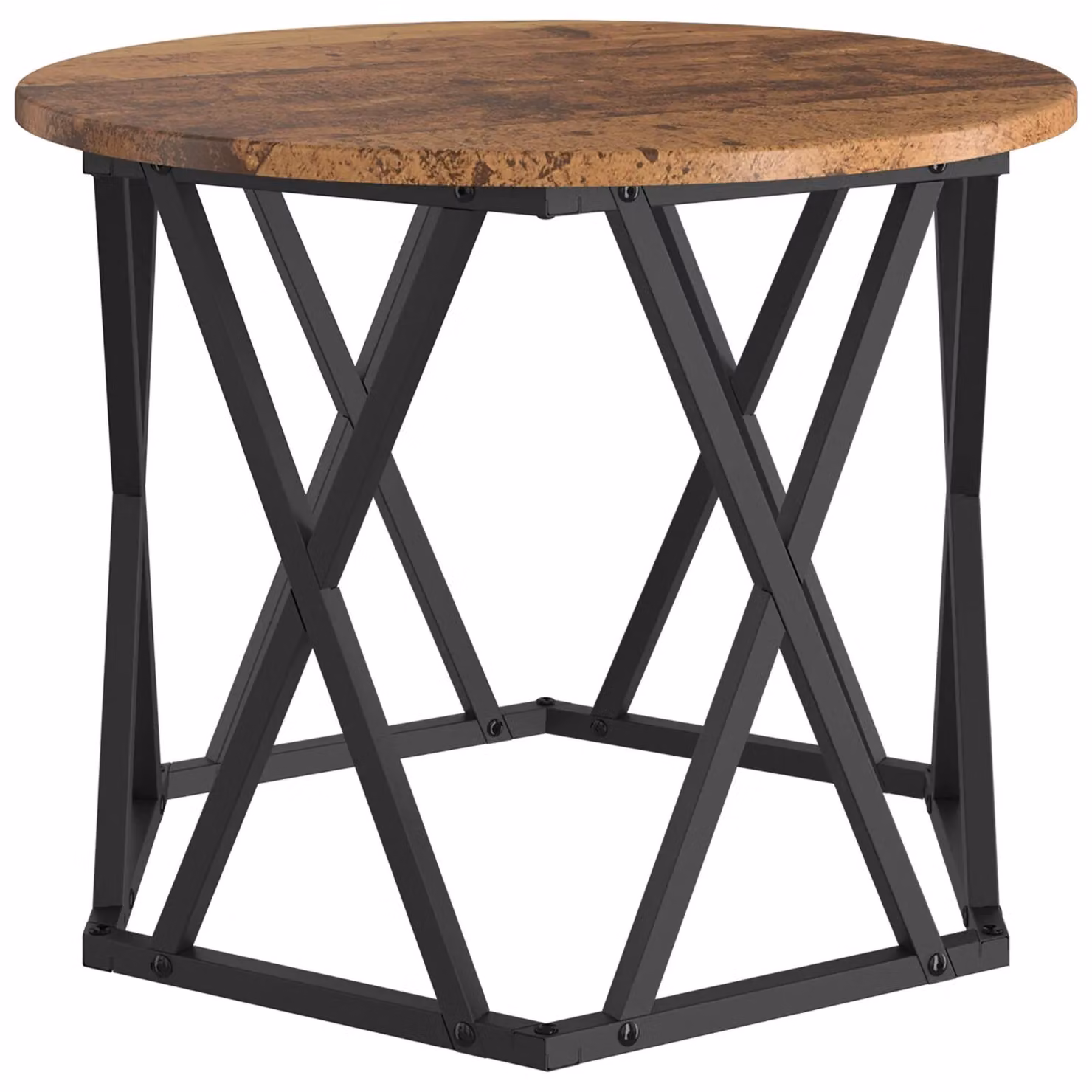 Berkfield Home Set of 3 Round Nesting Side Tables in Brown Rustic Wood and Metal – 4