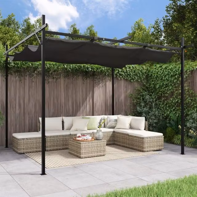 Berkfield Home Pergola with Retractable Roof in Anthracite and Black, W/D/H: 295 x 292 x 230 cm – 1