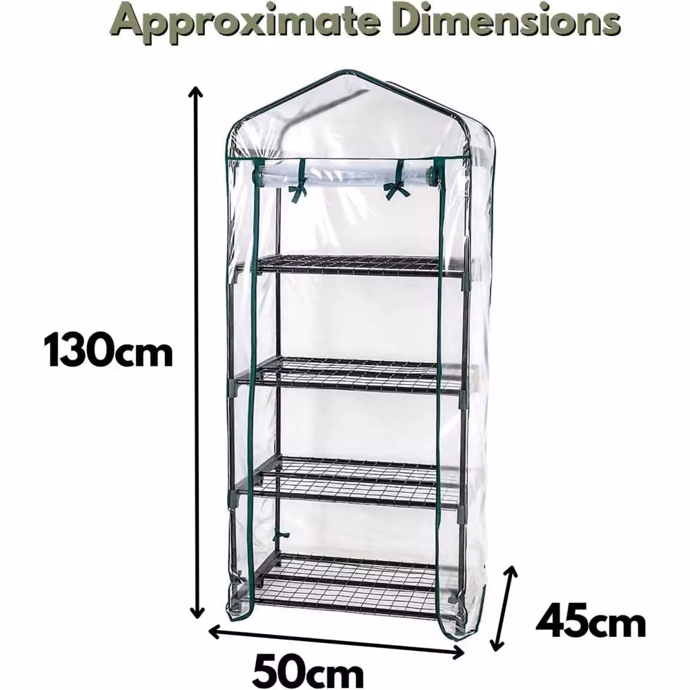 Marco Paul 4 Tier Mini Greenhouse in Transparent with Metal Frame, W: 100 cm, D: 50 cm, H: 130 cm – 3