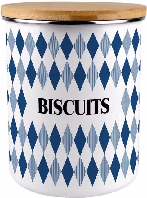 Purely Home Extra Large Metal Biscuit Tin in Blue with Argyle Print