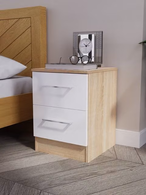 Ready Assembled 2 U Gloucester 2 Drawer Bedside Cabinet in White and Multicolour