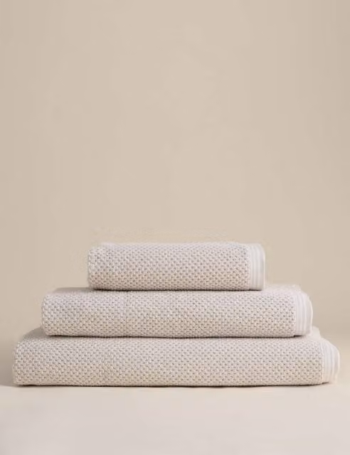 M&S Fluffy Pure Soft Cotton Rice Weave Towel in Beige