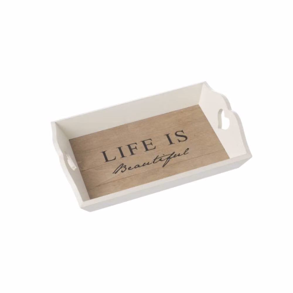 Garden Greatness Life Is Beautiful Decorative White Wooden Rectangular Tabletop Tray – 2