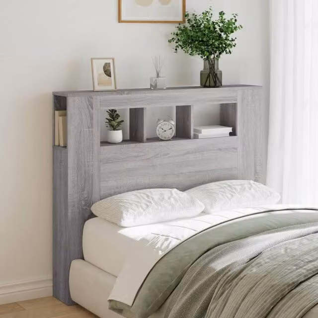 Berkfield Home Grey Sonoma LED Headboard with Integrated Shelf and Lighting, W/D/H: 120 x 18.5 x 103.5 cm – 1