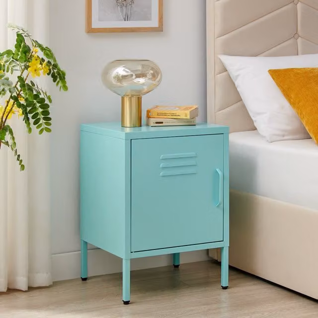 FurnitureboxUK Teksi Modern Metal Bedside Table in Blue Turquoise