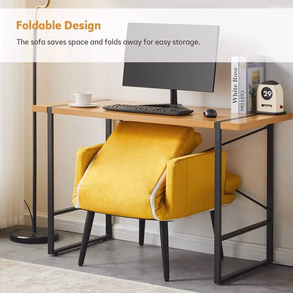 KORVIXA Foldable Lazy Lounge Chair with Footstool in Yellow, W/D/H: 100 x 100 x 85 cm – 3