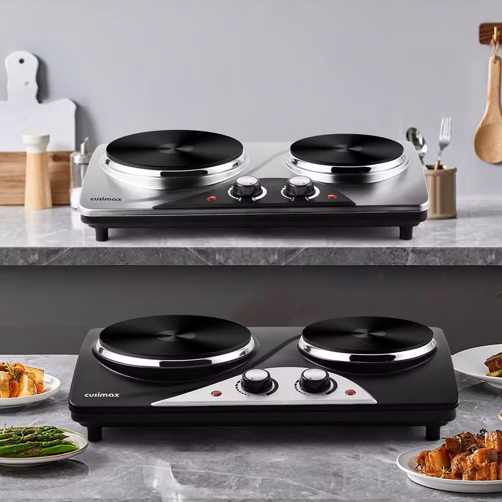 Cusimax Silver 2500W Double Cast Iron Hot Plate with Temperature Controls – 9