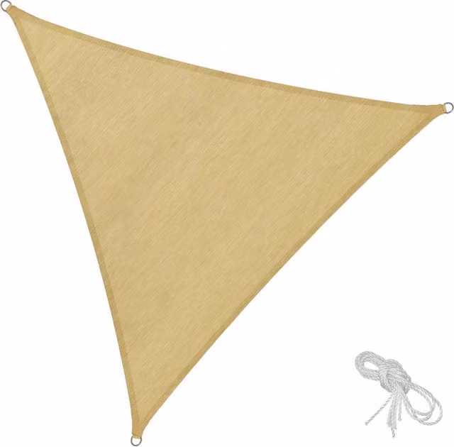 tectake Triangular Shade Sail with UV Protection UPF 50+ and Water-Repellent HDPE Fabric in Beige – 1