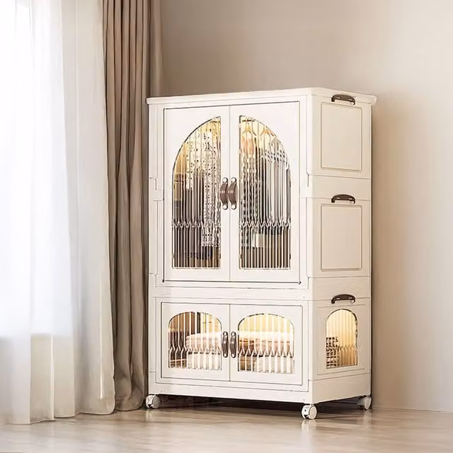 Livingandhome Foldable Wardrobe Storage Box Organizer for Children, White, W: 118.5 cm