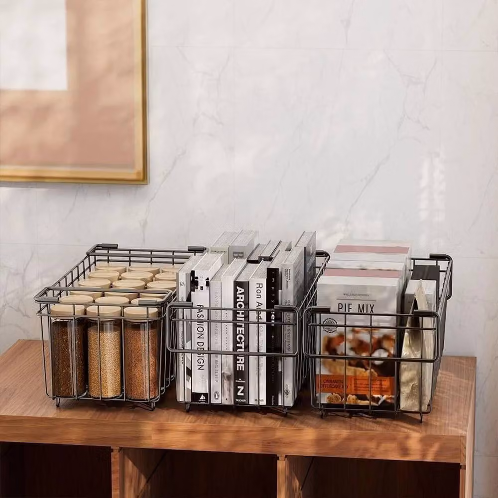 VOGREX 4-Piece Stackable Wire Chest Freezer Storage Baskets with Foldable Handles in Black and Multicolour – 3