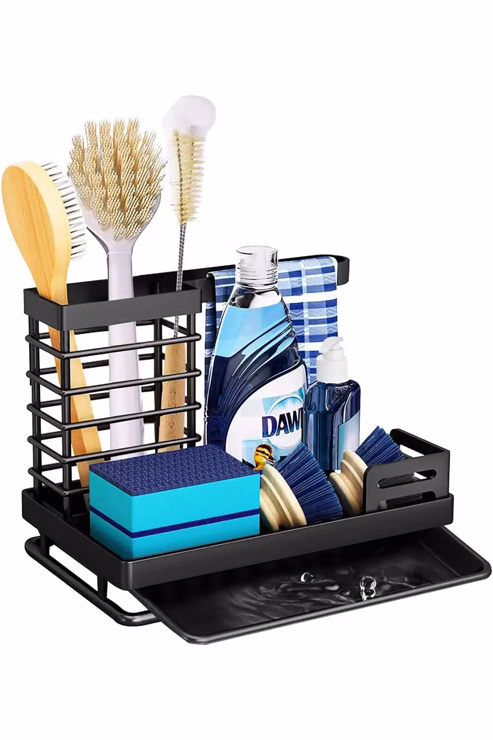 Living and Home Multifunctional Steel Kitchen Sink Caddy Organizer Rack with Drain Tray and Sponge Holder, Black – 3