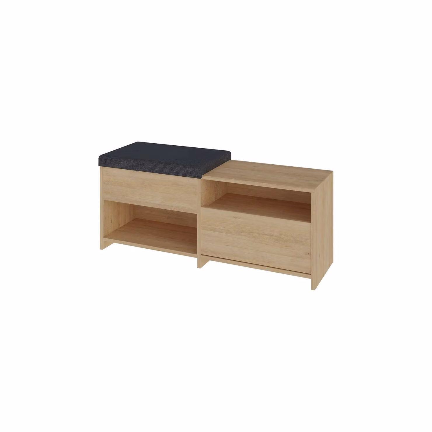 Decortie Filux Modern Shoe Storage Bench with Sliding Seat and Drop-Door in Natural Oak, Width: 120 cm – 2