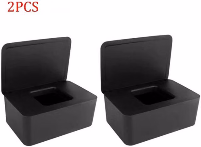 FLAVORA Black Wet Wipes Dispenser Box with Lid, 2-Piece Set