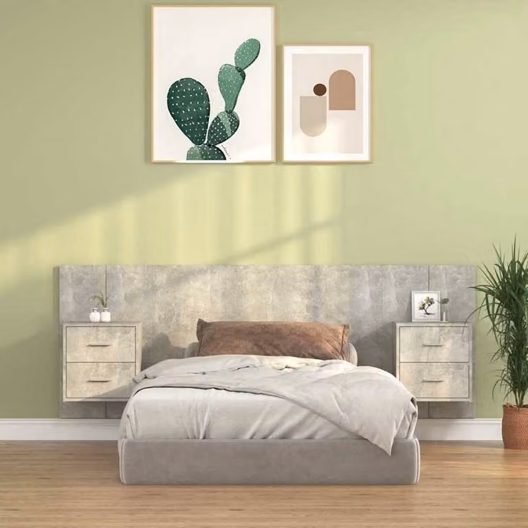 Berkfield Home Bed Headboard with Integrated Nightstand Cabinets in Concrete Grey Engineered Wood
