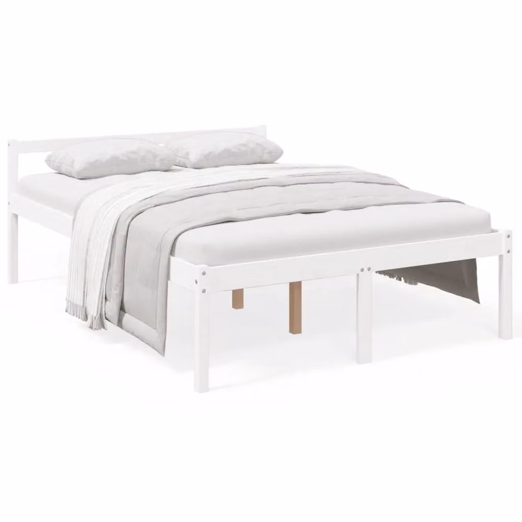 Berkfield Home White Solid Wood Pine Double Bed Frame W: 135 cm, L: 190 cm – 2