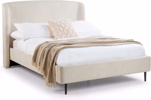 Julian Bowen Eden Boucle Upholstered Bed in White, W: 140 cm, L: 200 cm
