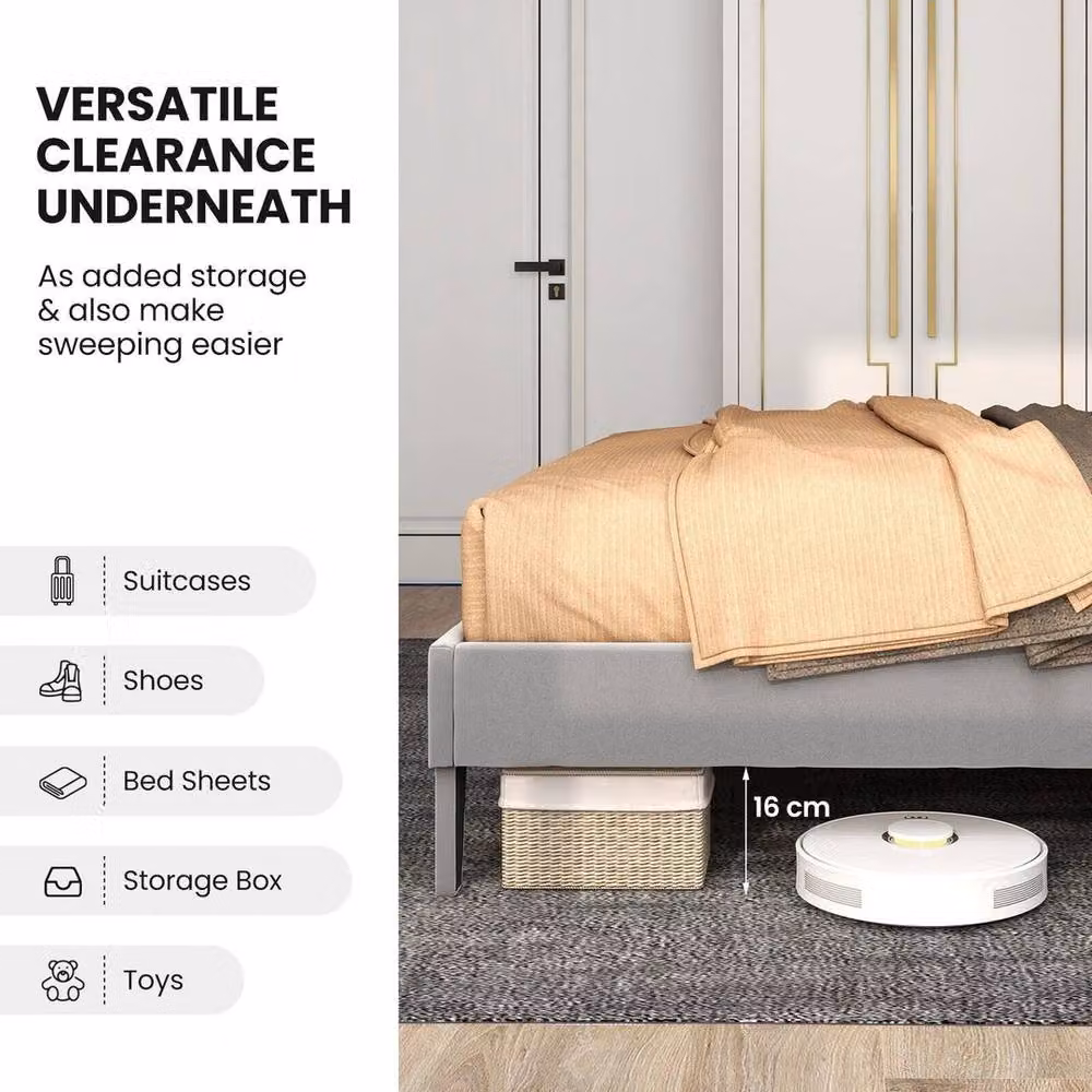 SPETLEK Single Velvet Upholstered Platform Bed Frame with High Headboard in Grey – 5
