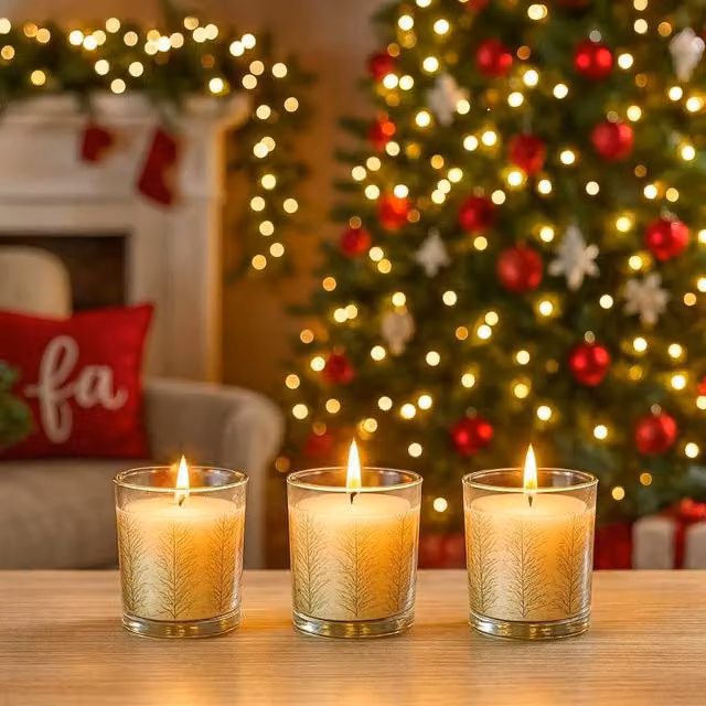 Marco Paul Christmas Scented Votive Glass Candle Jar Set of 3, White