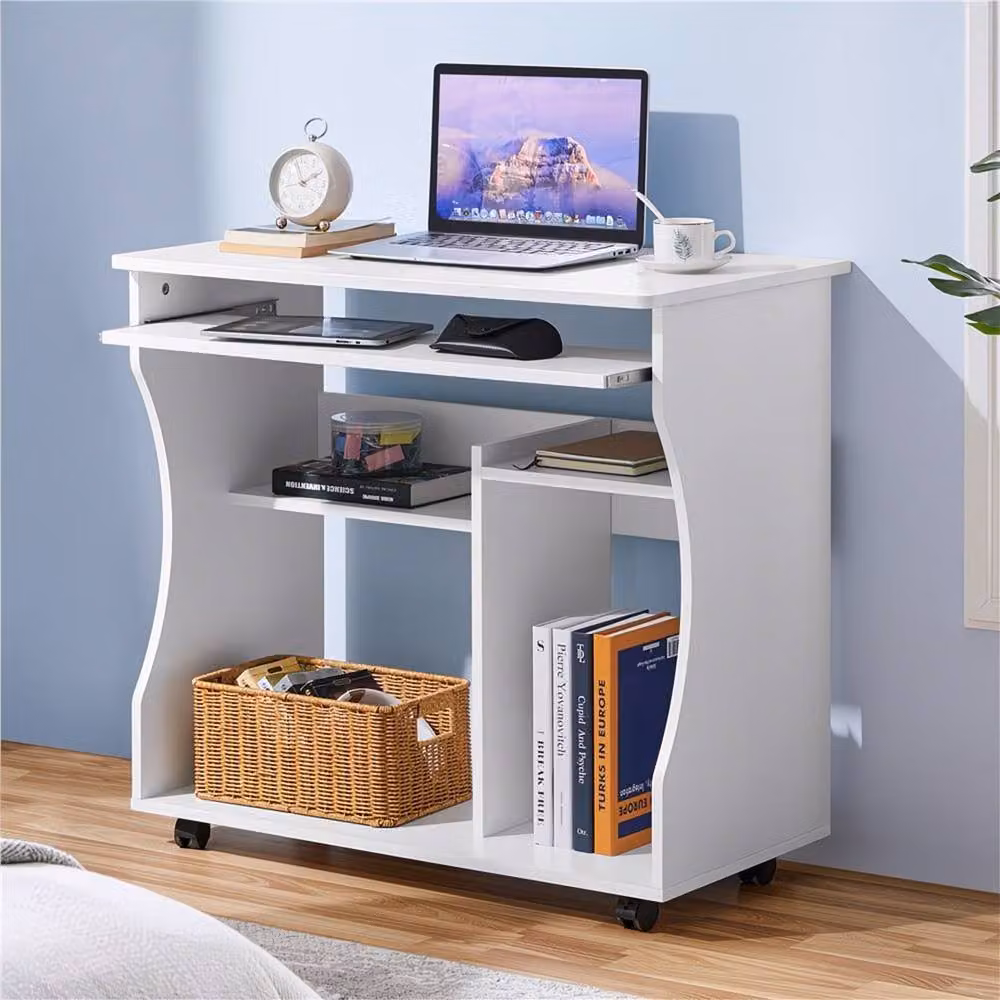 Ventryn Modern Computer Desk with Sliding Keyboard Tray in White – 3