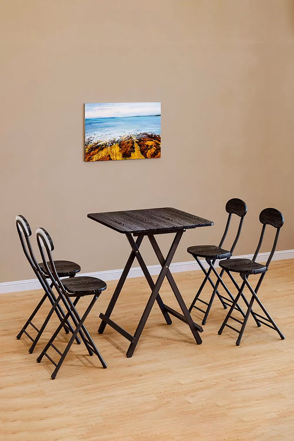 Living and Home Black Folding Wooden Dining Table, W/D/H: 60 x 60 x 74 cm – 2