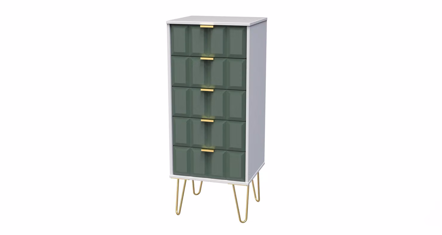 2 U Metro 5 Drawer Tall Bedside Cabinet in Green and Gold – 2