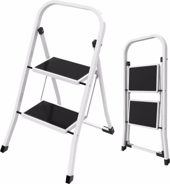 NOVECRAFTO 2-Step Portable Folding Aluminium Step Ladder in Black