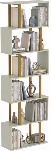 HOMCOM S-Shaped 6-Tier Bookshelf in Light Green, W/D/H: 60.0 x 23.5 x 188.0 cm – 1