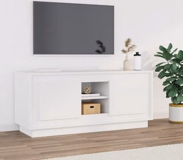 Berkfield Home Modern White TV Cabinet in Matt Engineered Wood W/D/H: 102 x 35 x 45 cm