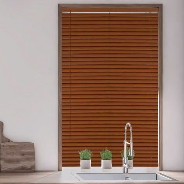 Blinds Outlet Woodgrain Effect PVC Venetian Blinds in Dark Brown, Width: 150 cm, Drop: 150 cm