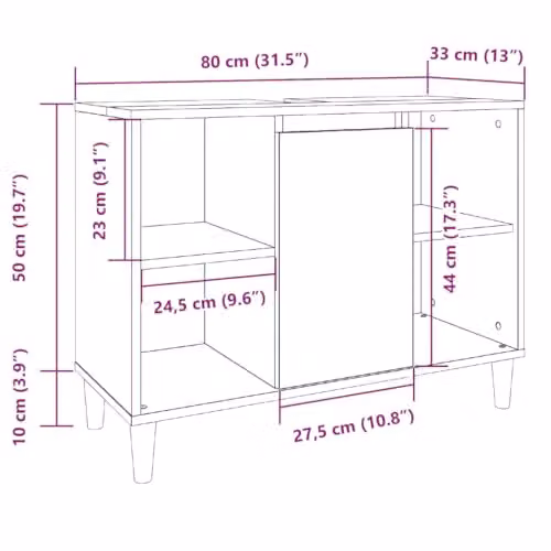 vidaXL Modern Bathroom Cabinet in Old Wood Brown, W: 80 cm, D: 33 cm, H: 60 cm – 3
