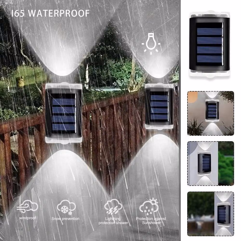 Hinsinc Set of 4 Solar Powered LED Wall Lights in Black with Warm White Up and Down Lighting – 6