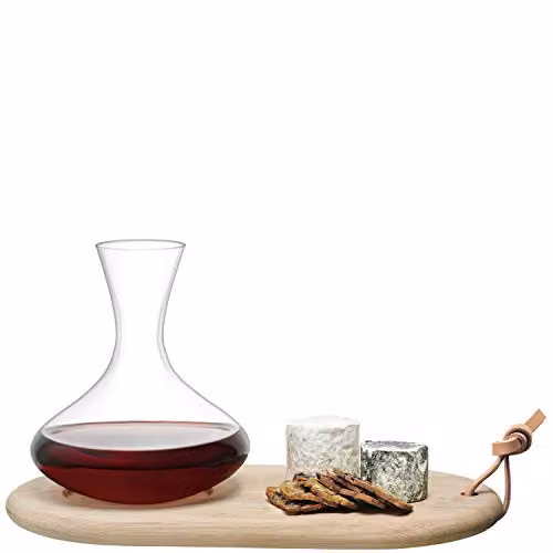 LSA International Wine Carafe 1.4 l and Oak Cheese Board Set in Transparent Glass and Solid Wood