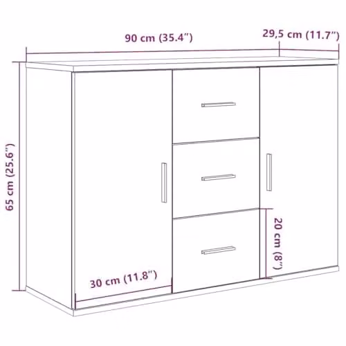 vidaXL Modern Sideboard in Old Wood Brown, W/D/H: 90 x 29.5 x 65 cm – 3