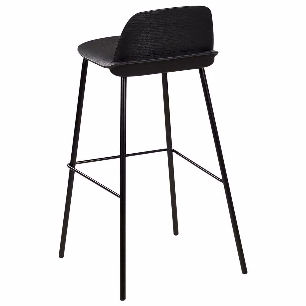 Wyld and Coco Set of 4 Modern Black Counter Height Bar Stools with Matt Metal Legs and Synthetic Seats, Height: 90 cm – 3