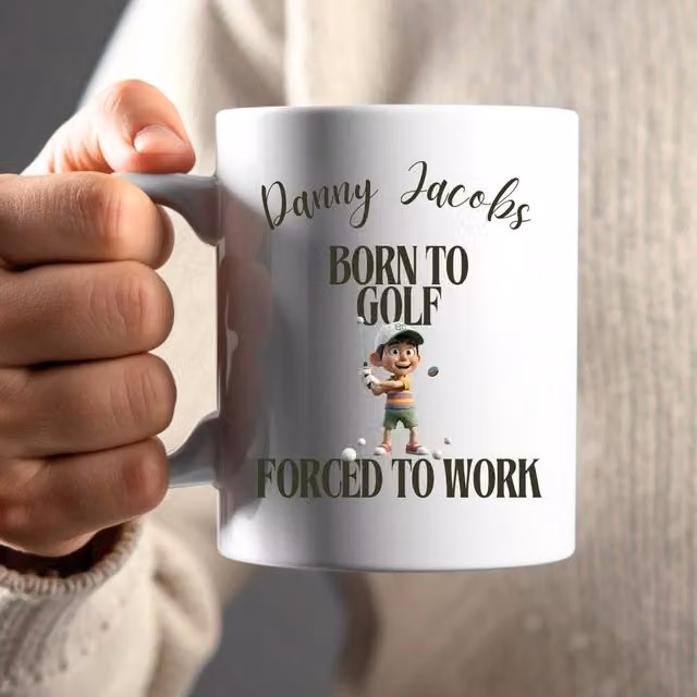 Aye Do Gifts Men's Personalised Born to Golf Forced to Work Mug in White